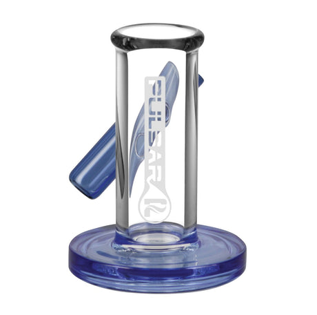 Pulsar Carb Cap and Dab Tool Stand in clear borosilicate glass with blue accents, front view on white background