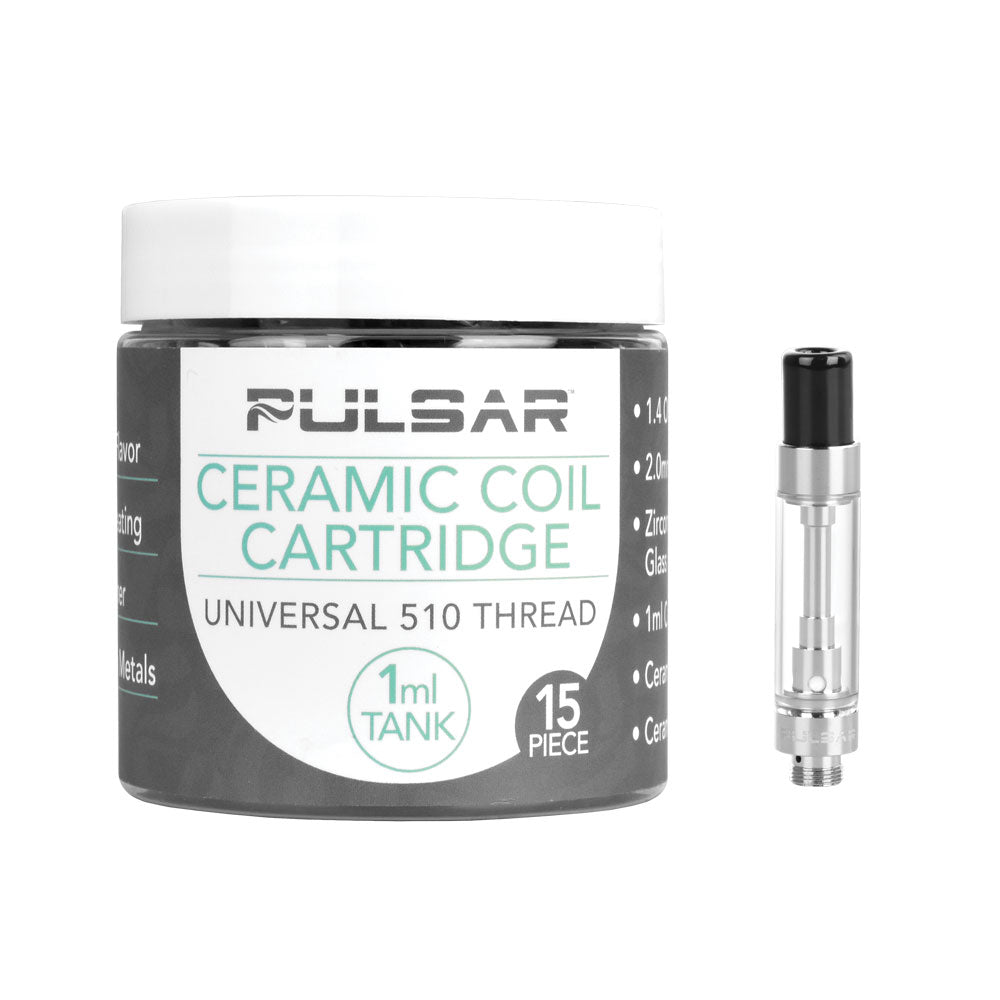 Pulsar Ceramic Coil Cartridge Tub with 1ml Tank, Universal 510 Thread, Front View