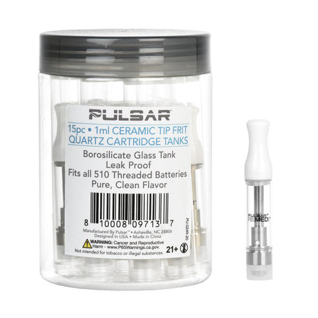 Pulsar Ceramic Tip Quartz Frit Cartridge Tanks 15-Pack for vaporizers, 1ml borosilicate glass, leak-proof design