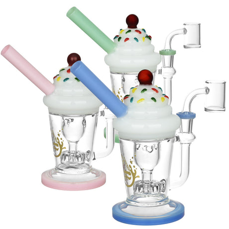 Pulsar Cherry On Top Recycler Dab Rig - 7-inch with colorful accents and quartz banger, front view