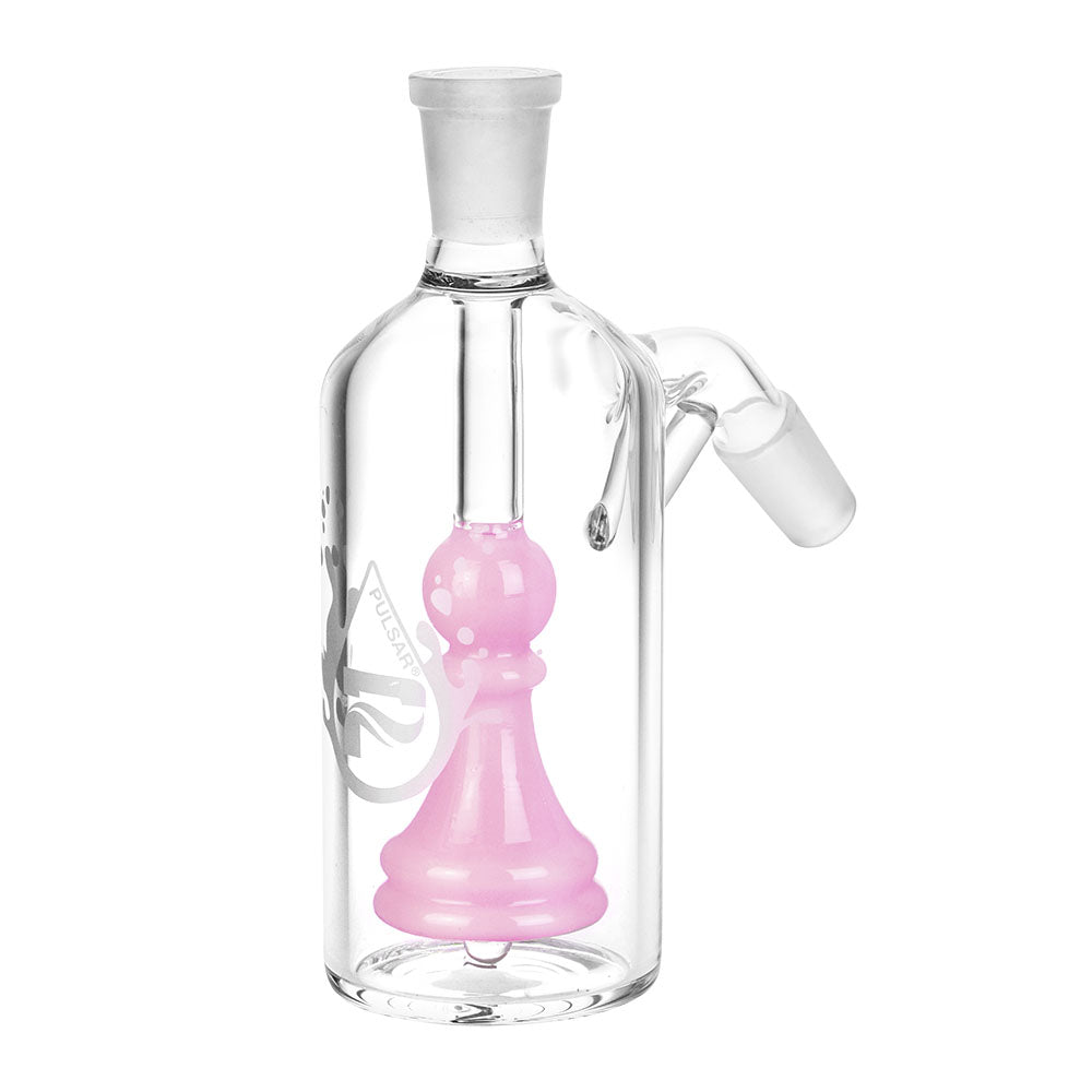Pulsar Chess Pawn Ash Catcher, 14mm 45 Degree, Clear Borosilicate Glass with Pink Accent