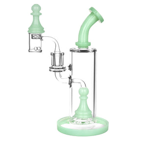 Pulsar Chess Pawn Dab Rig Set in Mint Green - 9.25" with Quartz Banger - Front View