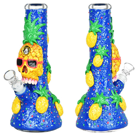 Pulsar Chill Pineapple Beaker Water Pipe, 10", 14mm Female, Colorful Design, Front and Side Views