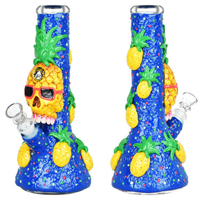 Pulsar Chill Pineapple Beaker Water Pipe, 10", 14mm Female, Colorful Design, Front and Side Views