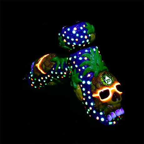 Pulsar Chill Pineapple Bubbler Pipe with Glow-in-the-Dark Design, 8" Size, 19mm Female Joint, Top View