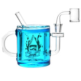 Pulsar Coffee Cup Glycerin Dab Rig in blue, 6" height, 14mm female joint, with disc percolator