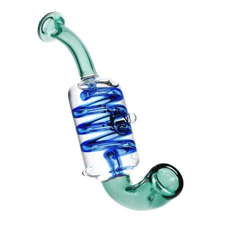 Pulsar Cold Snap Glycerin Sherlock Pipe with blue swirls, side view on white background