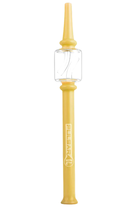 Pulsar Borosilicate Glass Dab Straw in vibrant yellow, 8" tall, perfect for concentrates - front view