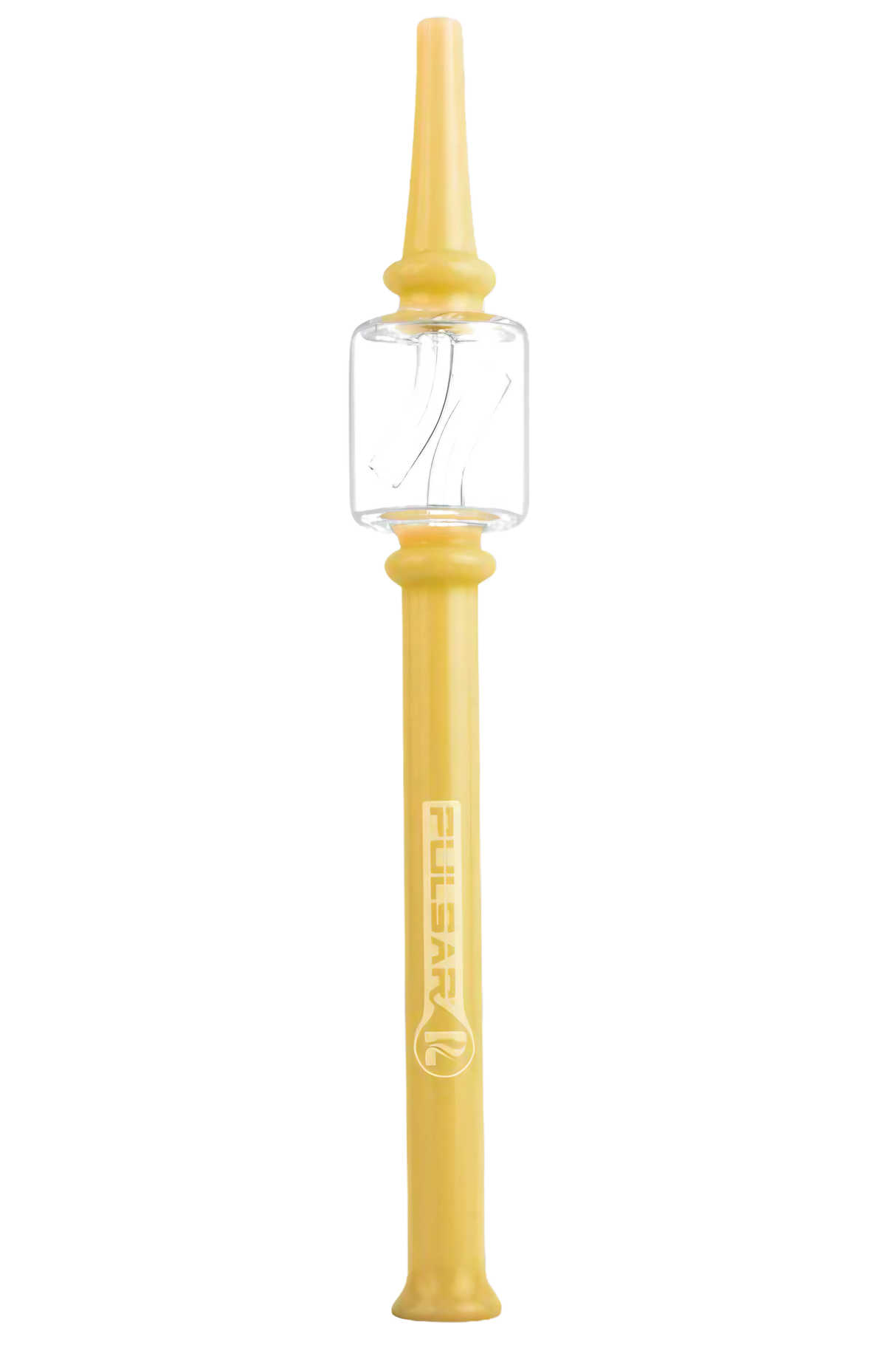 Pulsar Borosilicate Glass Dab Straw in vibrant yellow, 8" tall, perfect for concentrates - front view