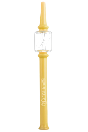 Pulsar Borosilicate Glass Dab Straw in vibrant yellow, 8" tall, perfect for concentrates - front view