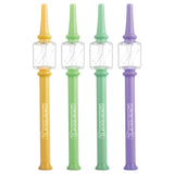 Pulsar 8" Glass Dab Straws in yellow, green, and purple, front view on white background