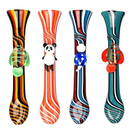 Pulsar Borosilicate Glass Taster Bats with Colorful Stripes and Animal Accents, Front View