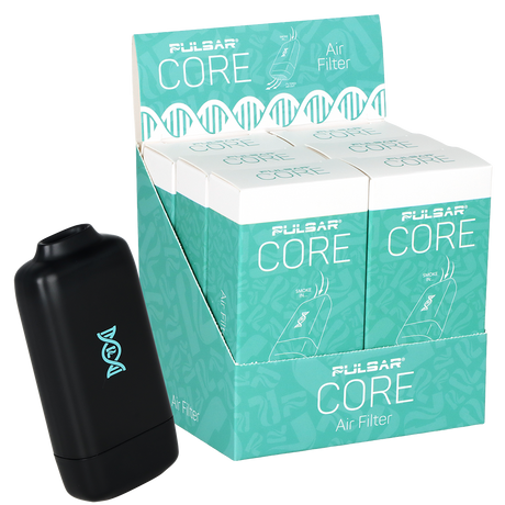 Pulsar CORE black personal air filter with a carbon filter and silicone mouthpiece, 6 count display