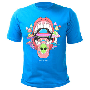 Pulsar Cotton T-Shirt in Blue with Droptime Psychedelic Design, Front View