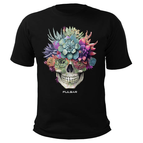 Pulsar Cotton T-Shirt in Black with Succulent Smile Graphic, Front View