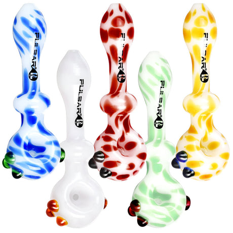 Assorted Pulsar Creme Color Swirl Hand Pipes made of Borosilicate Glass, Spoon Design, Top View