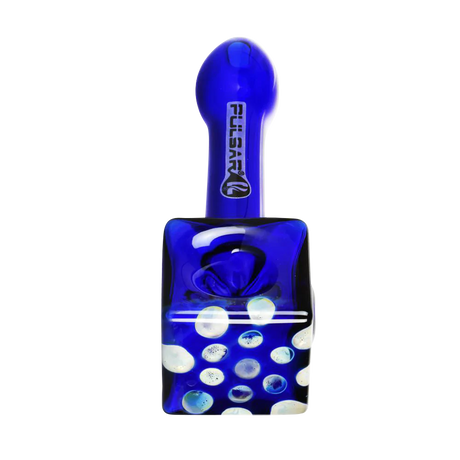 Pulsar Cube Universe Spoon Pipe in blue with cosmic design, front view on white background