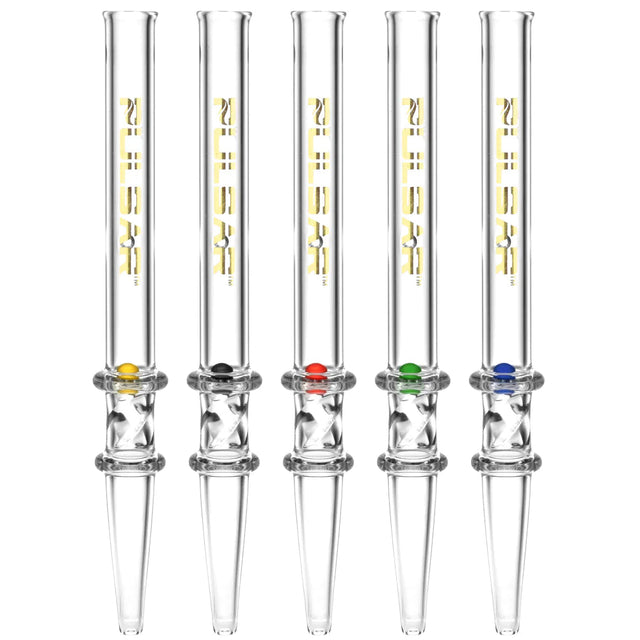 Pulsar Borosilicate Glass Dab Straws with Spin Pearls, 6" Compact Design, Assorted Colors - Front View