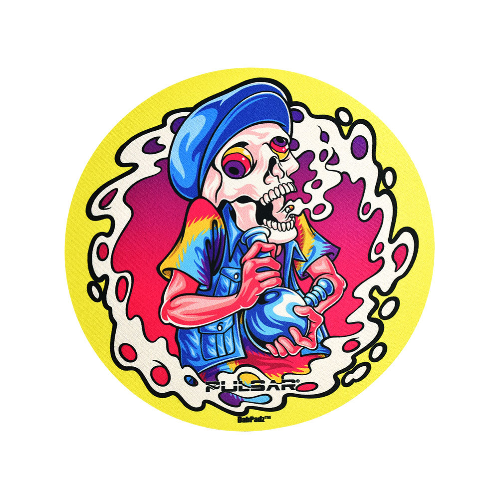 Pulsar DabPadz Dab Mat with colorful skull design, made of rubber for stability and easy cleaning.