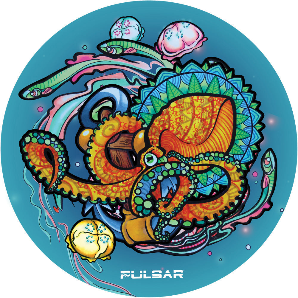 Pulsar DabPadz Dab Mat with vibrant octopus design, non-slip rubber base, top view