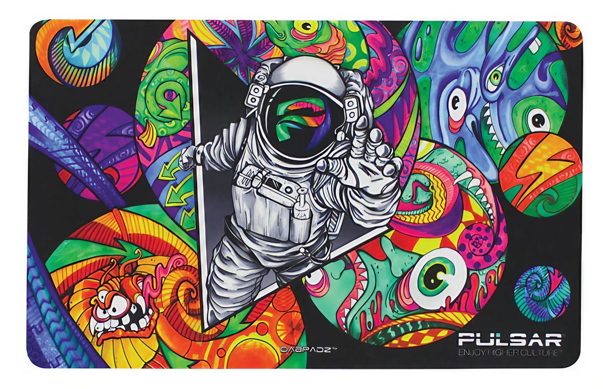 Pulsar DabPadz 'Psychedelic Spaceman' Dab Mat, vibrant rubber mat for bongs, top view