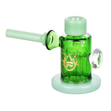 Pulsar Dazzling Diamond Bubbler Pipe, 6 inch, in vibrant green with clear stem - front view