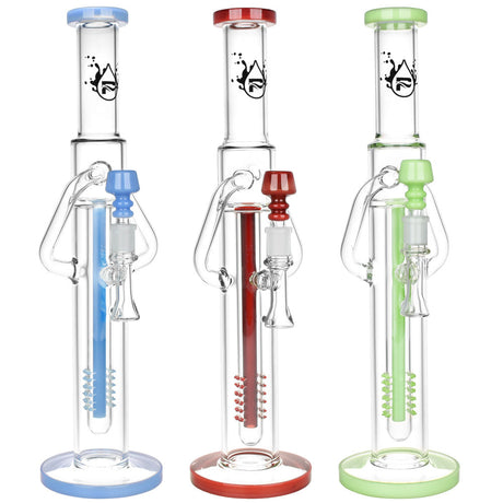 Pulsar Deep Pocket Tube Recycler Water Pipes in Black, Blue, Red, Green | 16" | Front View