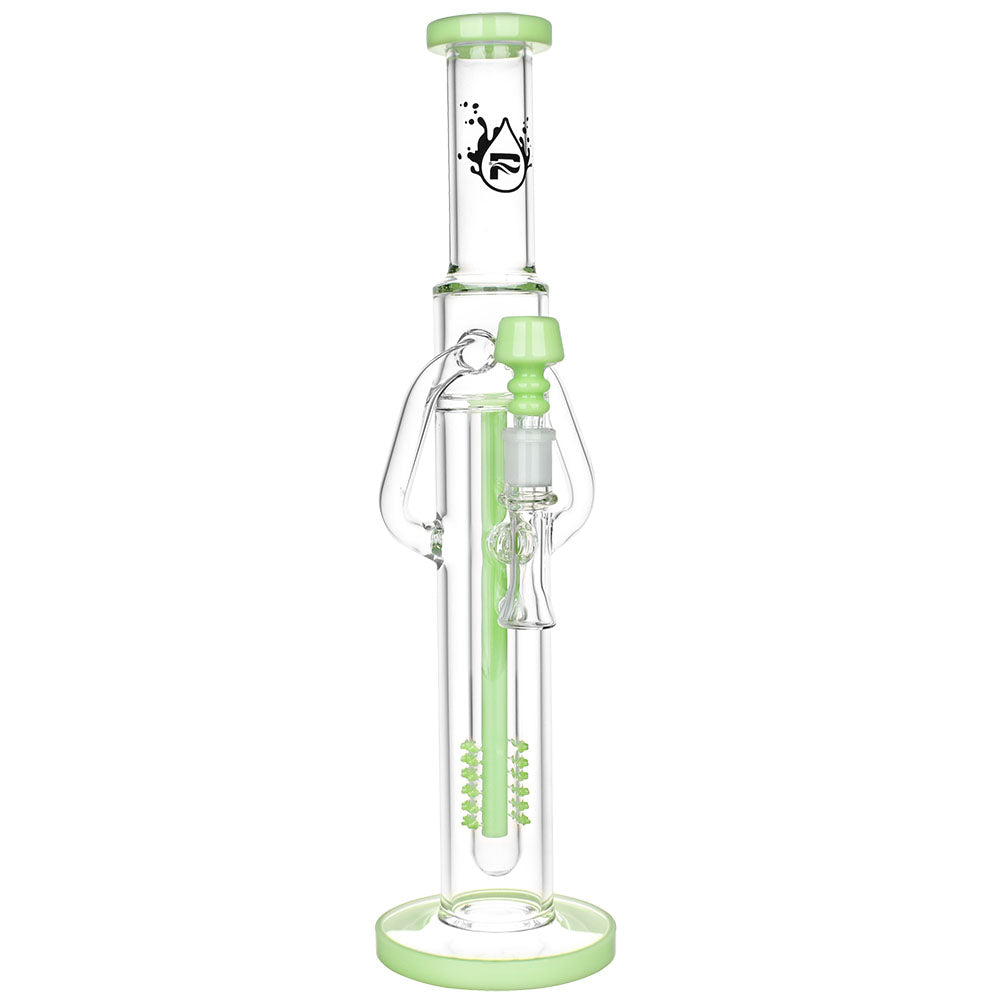 Pulsar Deep Pocket Tube Recycler Water Pipe, 16" tall, 14mm female joint, clear with black accents, front view