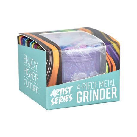Pulsar Design Series 4pc Grinder in Candy Floss, packaged view with vibrant side art
