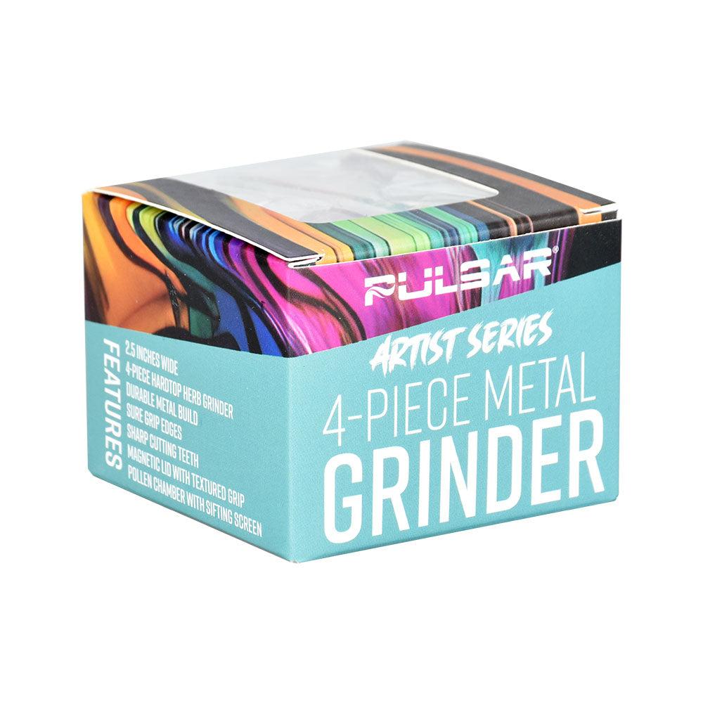 Pulsar Artist Series 4-Piece Metal Grinder in Box with Symbolic Tile Design, 2.5" Diameter