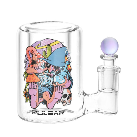 Pulsar Design Series Isopropyl Cleaning Station with colorful Flamingo Wizard artwork, 3.5" high, made of Borosilicate Glass and Silicone