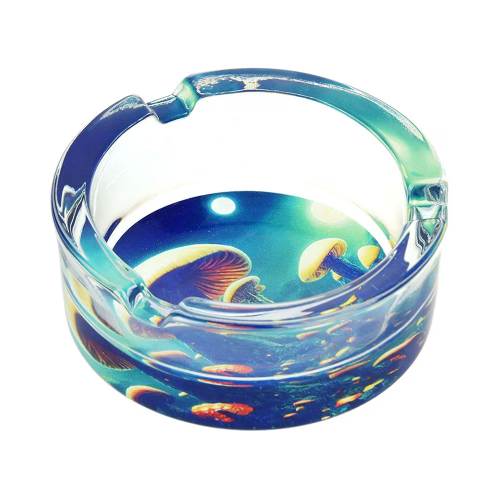 Pulsar Design Series Round Glass Ashtray | 3.4" | Assorted Designs | 6ct Display