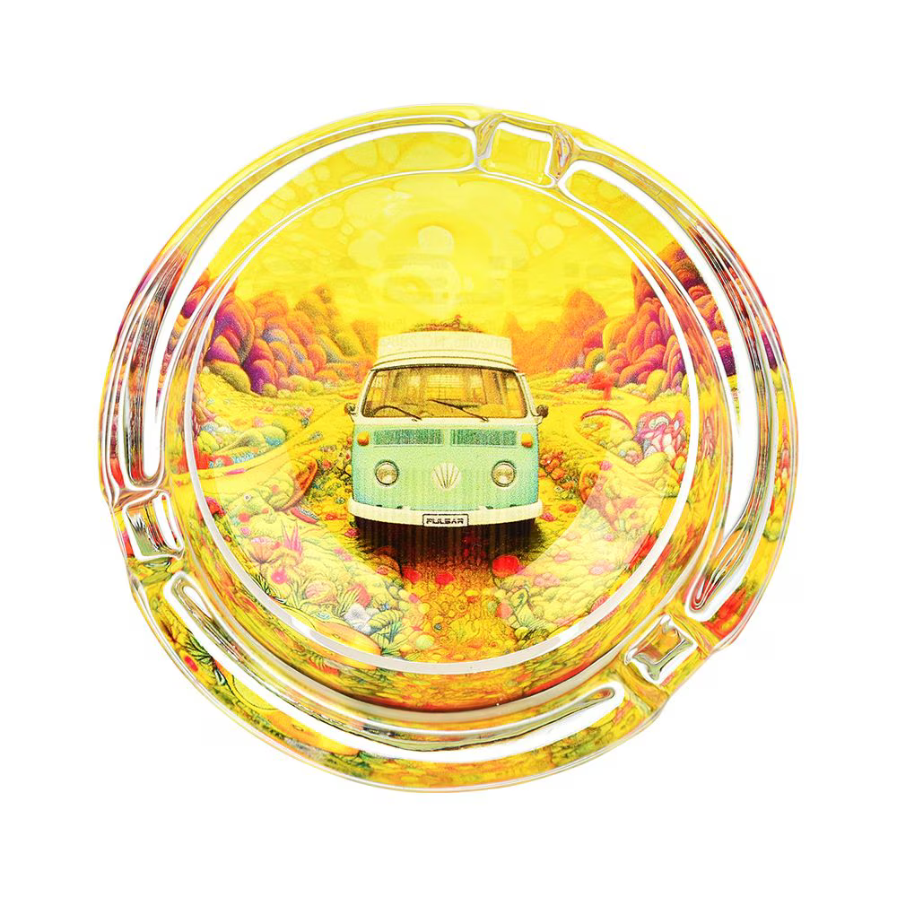 Pulsar Design Series Round Glass Ashtray | 3.4" | Assorted Designs | 6ct Display