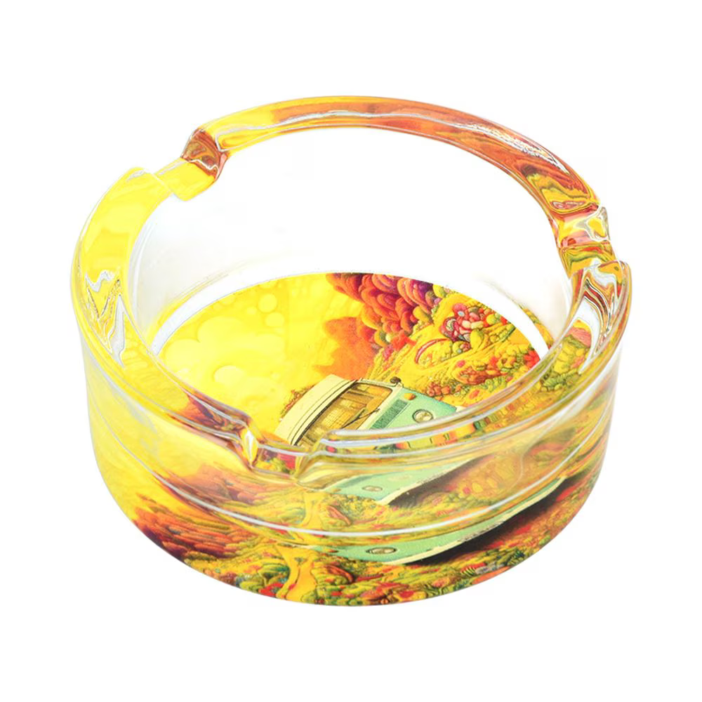 Pulsar Design Series Round Glass Ashtray | 3.4" | Assorted Designs | 6ct Display