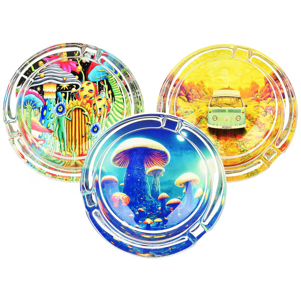 Pulsar Design Series Round Glass Ashtray | 3.4" | Assorted Designs | 6ct Display