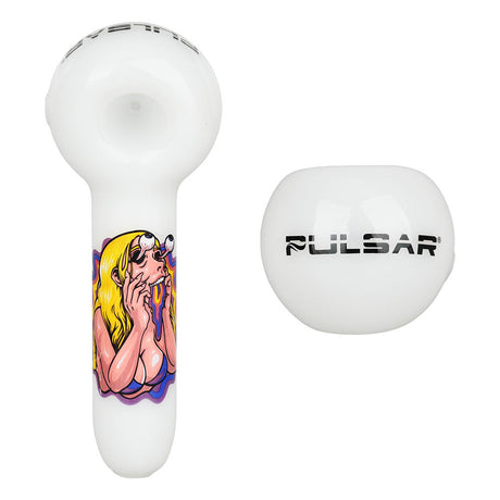 Pulsar Design Series Spoon Pipe - Lucy Facemelter, 5" Borosilicate Glass, Top and Side View