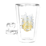 Pulsar Glass Tumbler Pipe 250mL with intricate design, borosilicate glass, front view on white