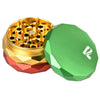 Pulsar 4-Part Diamond Faceted Grinder in Rasta colors, compact aluminum design, 2.25" diameter
