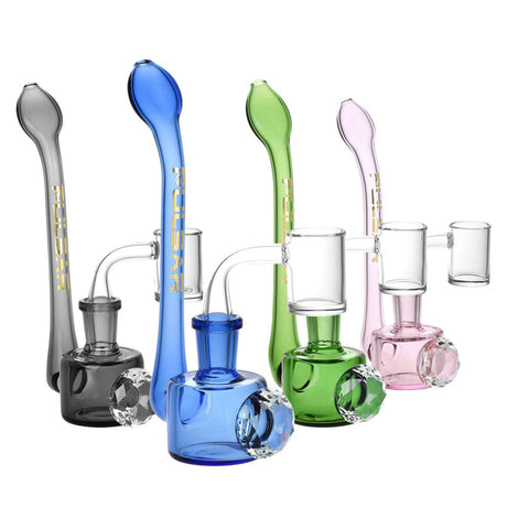 Pulsar Diamond Sherlock Concentrate Pipes in assorted colors with 14mm female joint, front view