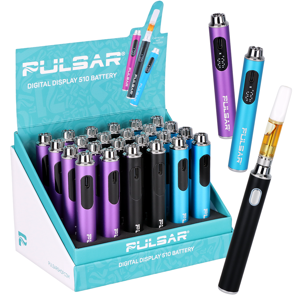 Pulsar 650mAh 510 vape battery with digital screen and Thermo Series color-changing finish options