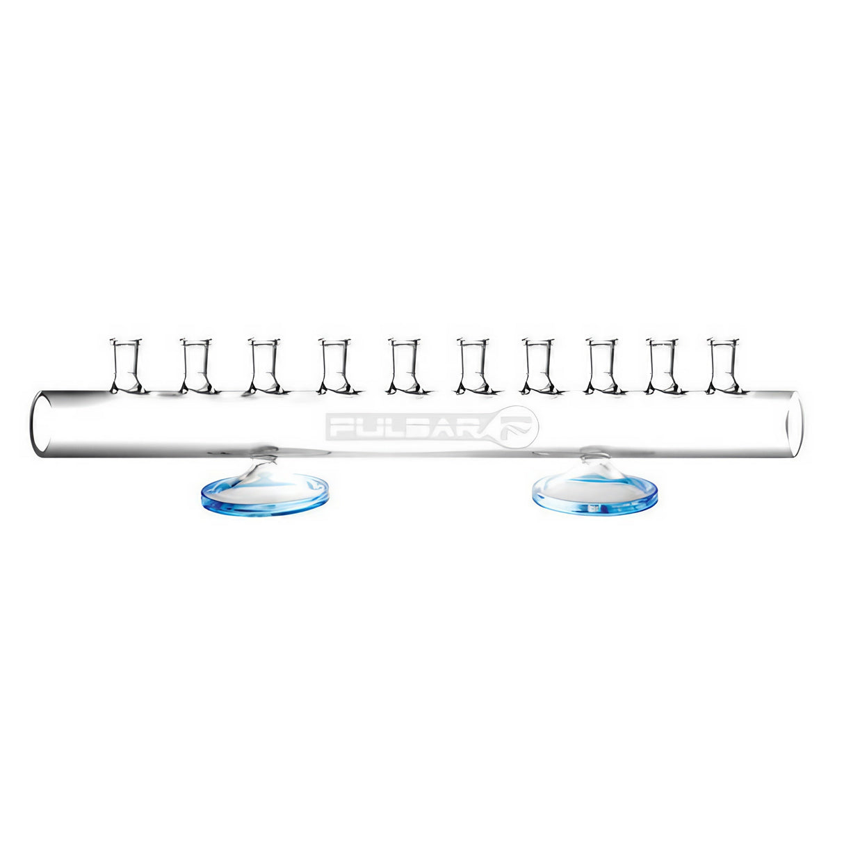 Pulsar borosilicate glass display for bangers and bowls with 14mm joints on white background