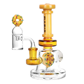 Pulsar Donut Diamond Dab Rig Set with Quartz Banger and Carb Cap, 6.5" Tall, 14mm