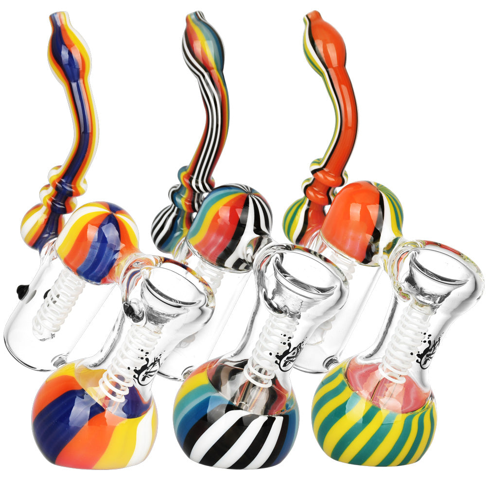 Pulsar Double Chamber Bubbler Pipes, 7" Borosilicate Glass, Clear with Colorful Accents, Front View