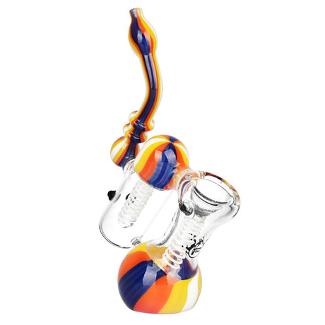 Pulsar Double Chamber Bubbler Pipe, 7" tall, clear borosilicate glass with colorful accents, side view