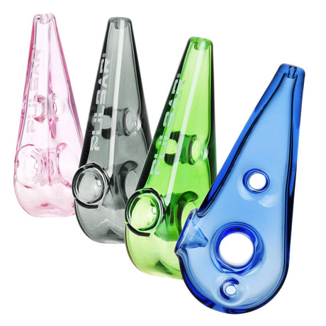 Pulsar Double Finger Hole Hand Pipes in Assorted Colors, 4 Inch, Borosilicate Glass, Angled View
