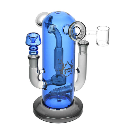Pulsar Double Trouble Dry Pipe/Dab Rig in Blue, 8", Borosilicate Glass, Front View
