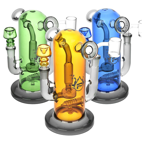 Pulsar Double Trouble Dry Pipe/Dab Rig, 8-inch, Borosilicate Glass, Angled Side View