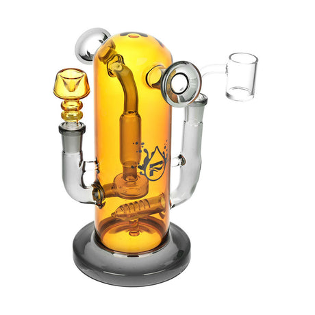 Pulsar Double Trouble Dry Pipe/Dab Rig in Orange, 8", 14mm Female Joint, Borosilicate Glass, Front View