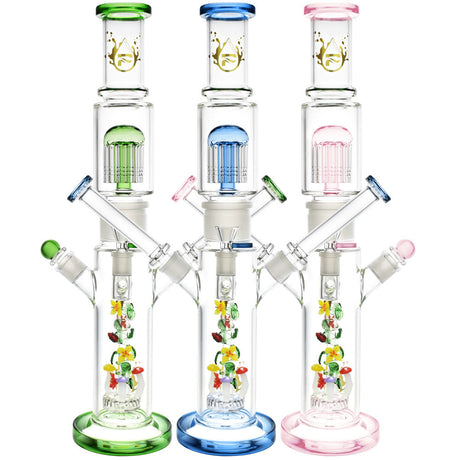 Pulsar Doubled Up Water Pipes in various colors with disc percolators, 18.5" height, front view