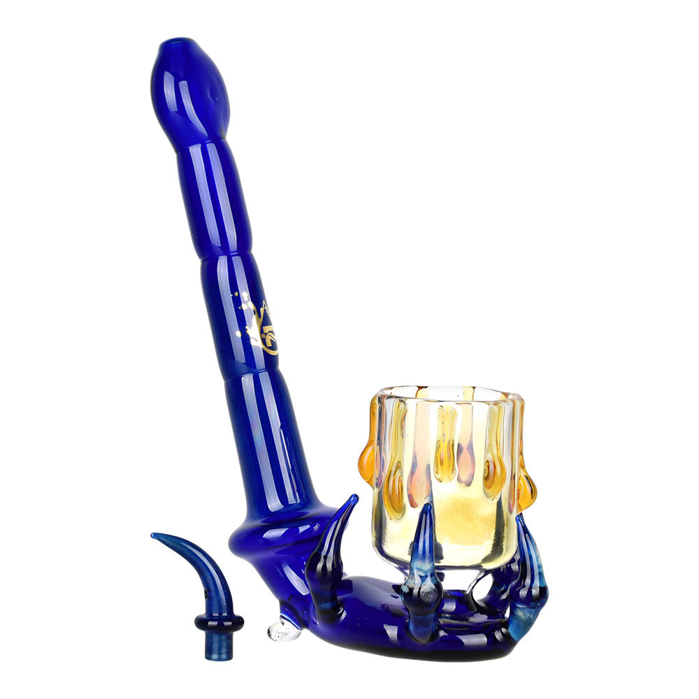Pulsar Dragon Claw Sherlock Pipe in blue with carb cap for Puffco Proxy, angled side view